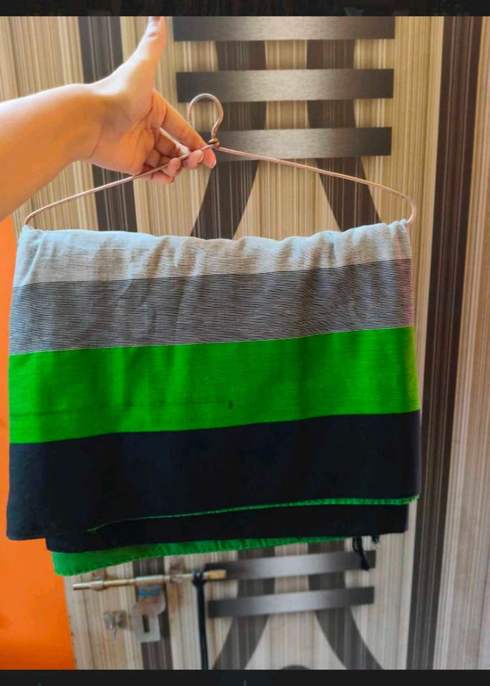 Elegant Striped Cotton Saree with black petticoat