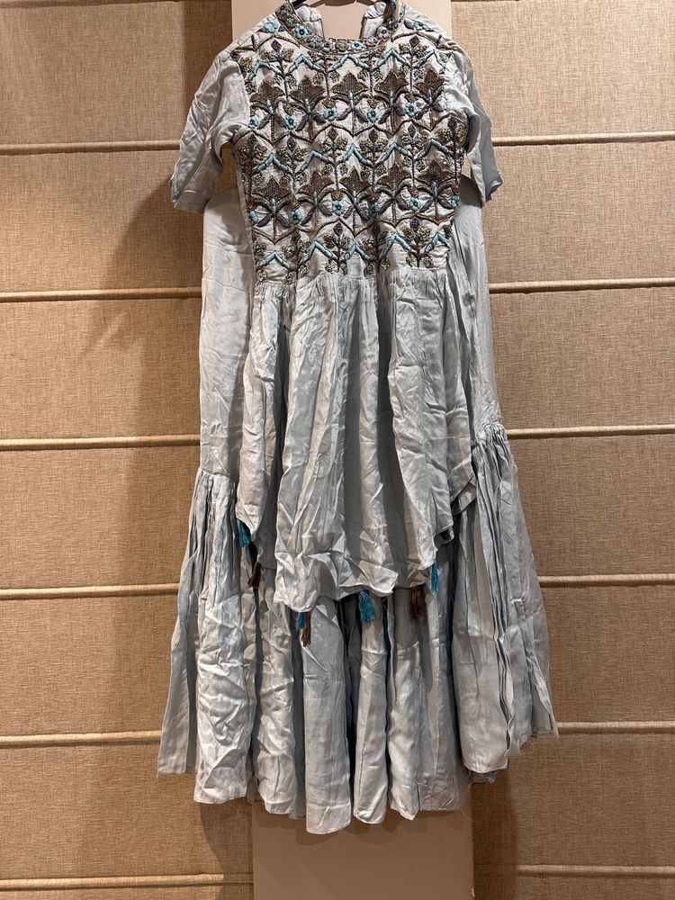 Embellished Blue Tiered Sharara Set