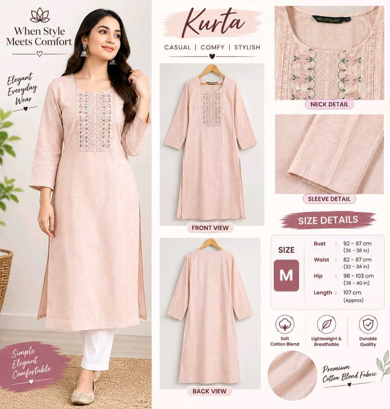 Elegant Embroidered Cotton Kurta