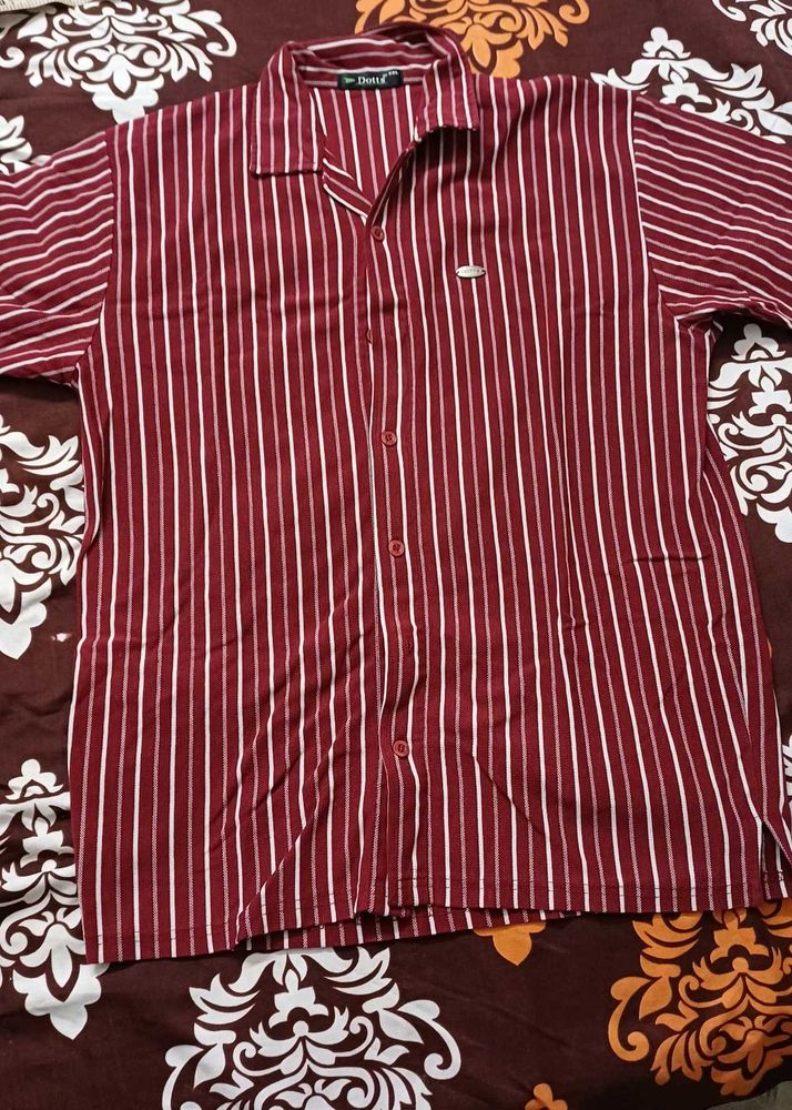 Classic Maroon Striped Men's Shirt