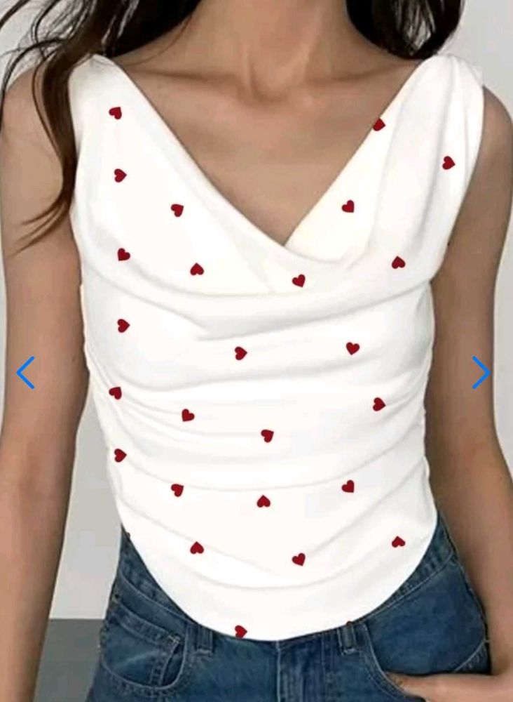 White Heart Print Sleeveless Crop Top