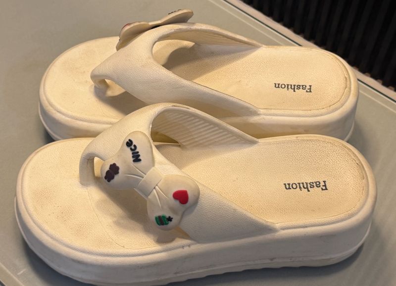 Cute White Flip Flops with Bow