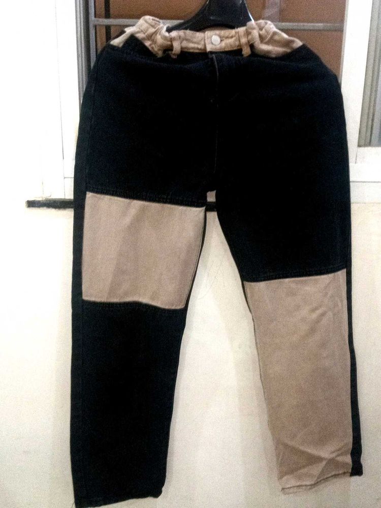 Stylish Black &amp; Beige Panel Jeans