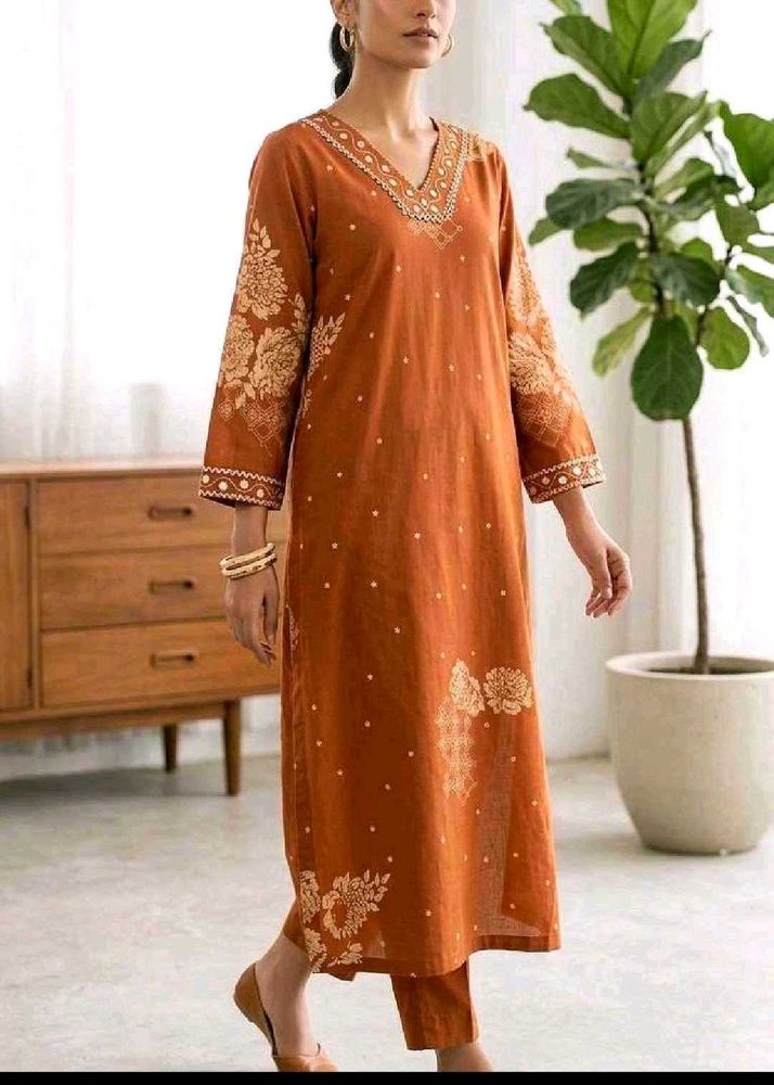Elegant Orange Floral Kurta
