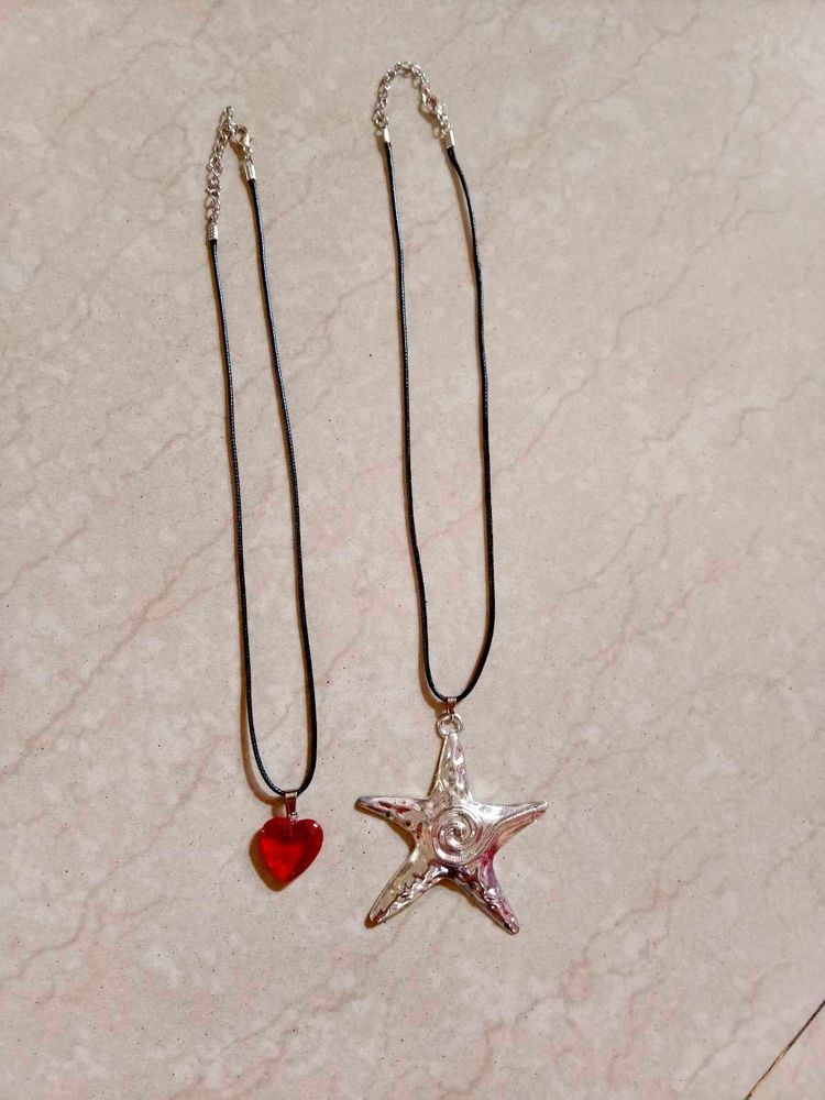 combo y2k star and red heart necklaces ⋆˚꩜｡