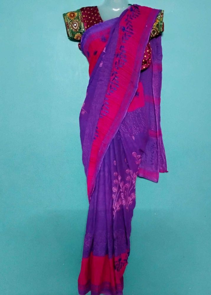 Vibrant Purple &amp; Pink cotton Saree