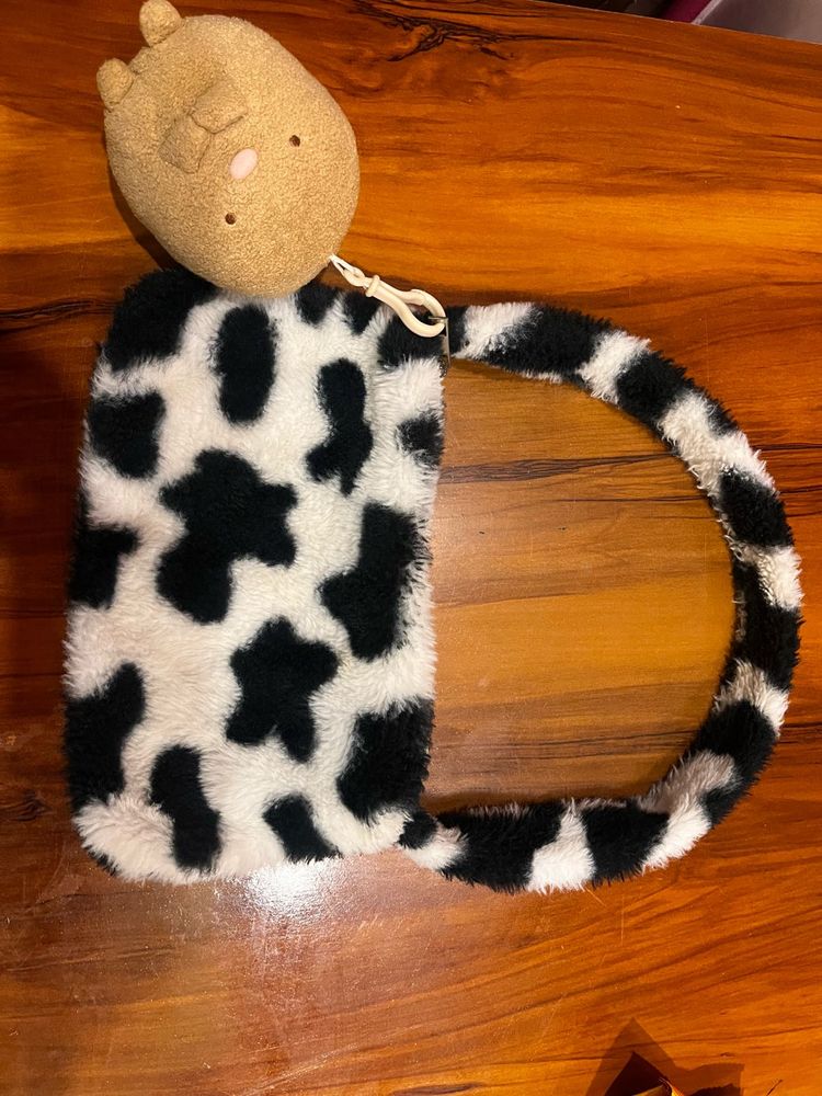 Fuzzy Cow Print Shoulder Bag