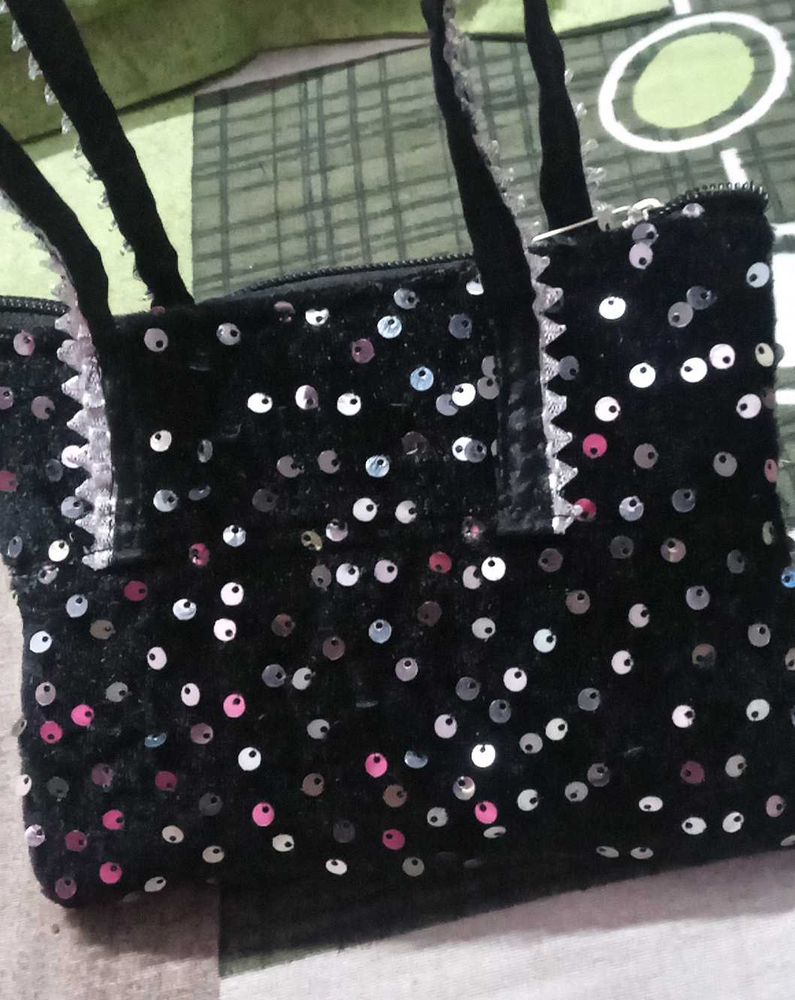 Sparkling Black Sequin Clutch Bag