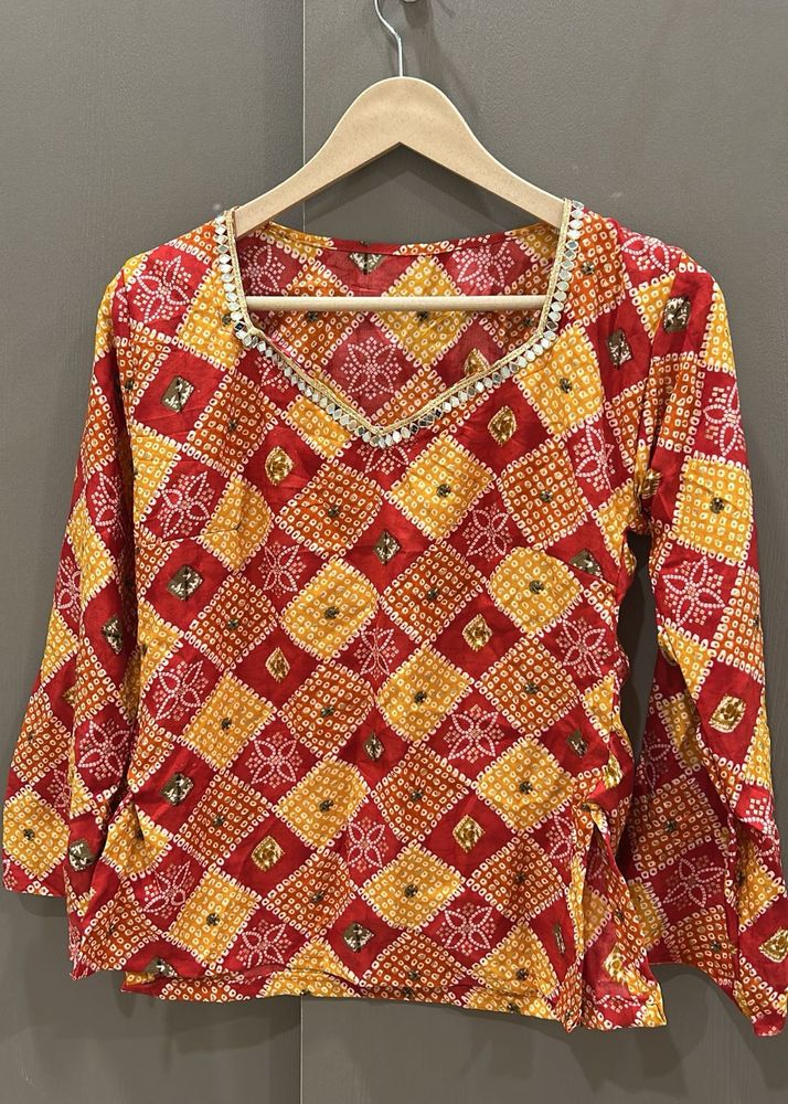 Red &amp; Yellow Bandhani Print Kurta