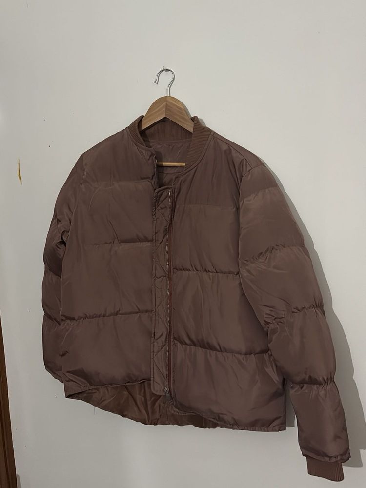 Brown Puffer Bomber Jacket