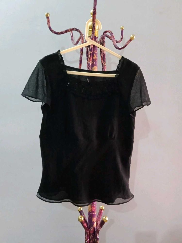 Elegant Black Sheer Sleeve Top