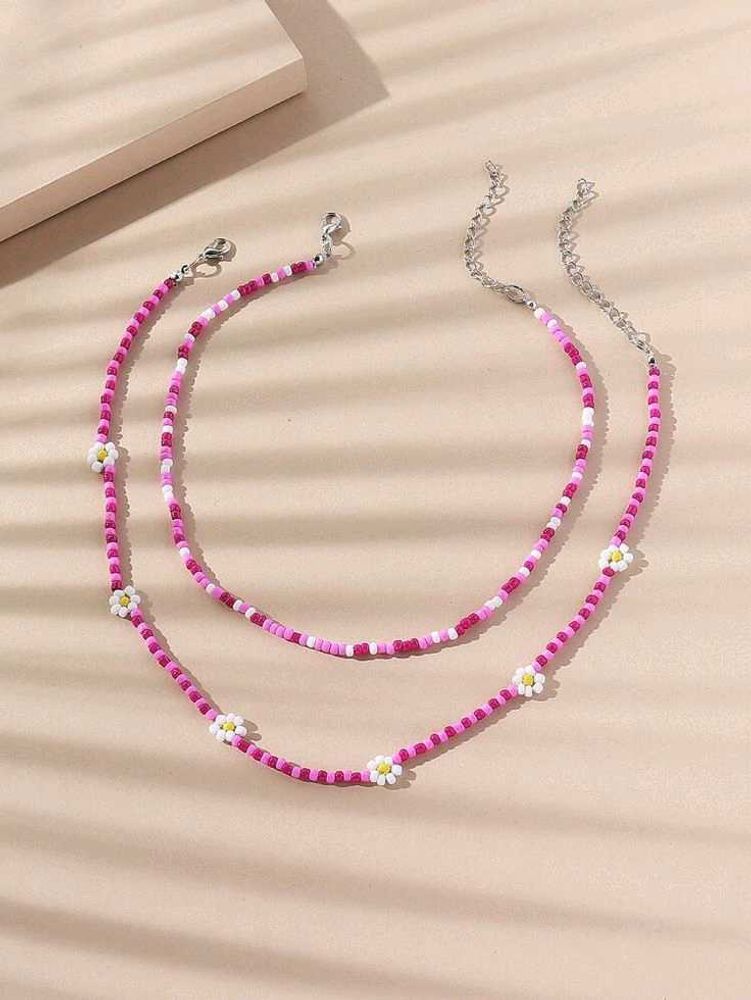 Cute Beaded Daisy Choker Set