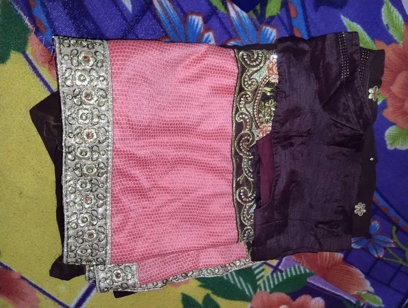 Elegant Pink &amp; Brown Saree with Blouse