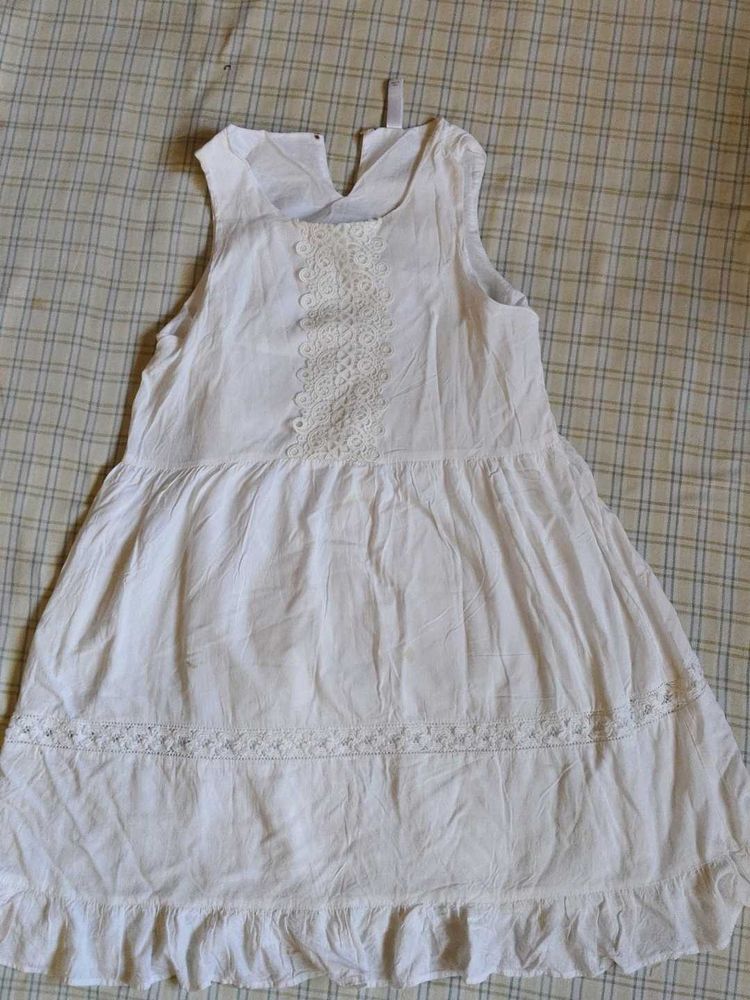 White Lace Detail A-Line Dress