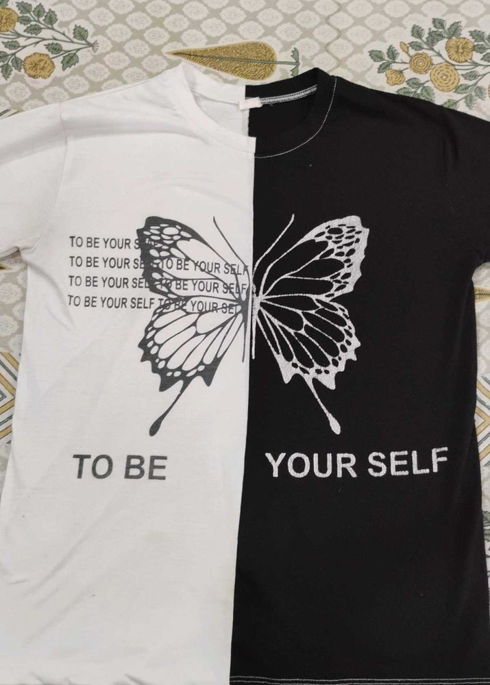 Black White Butterfly Printed Oversized T-Shirt