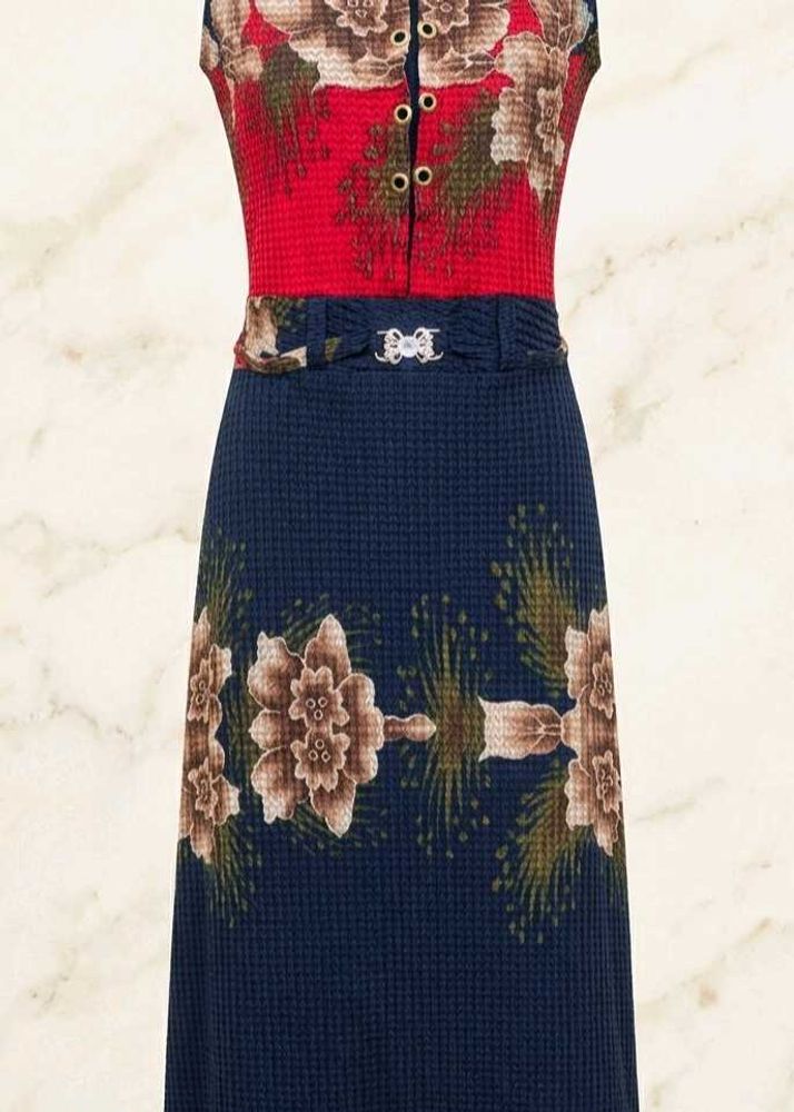 Vintage Floral Print Button-Up Dress