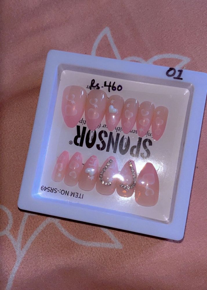 ✨ Pink Heart Glam Press-On Nails