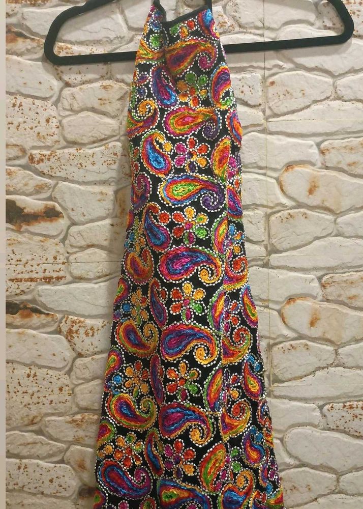 Colorful Embroidered Halter Dress