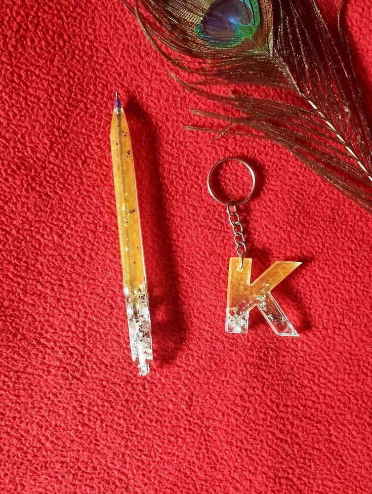 Handmade Resin Letter Keychain &amp; Pen