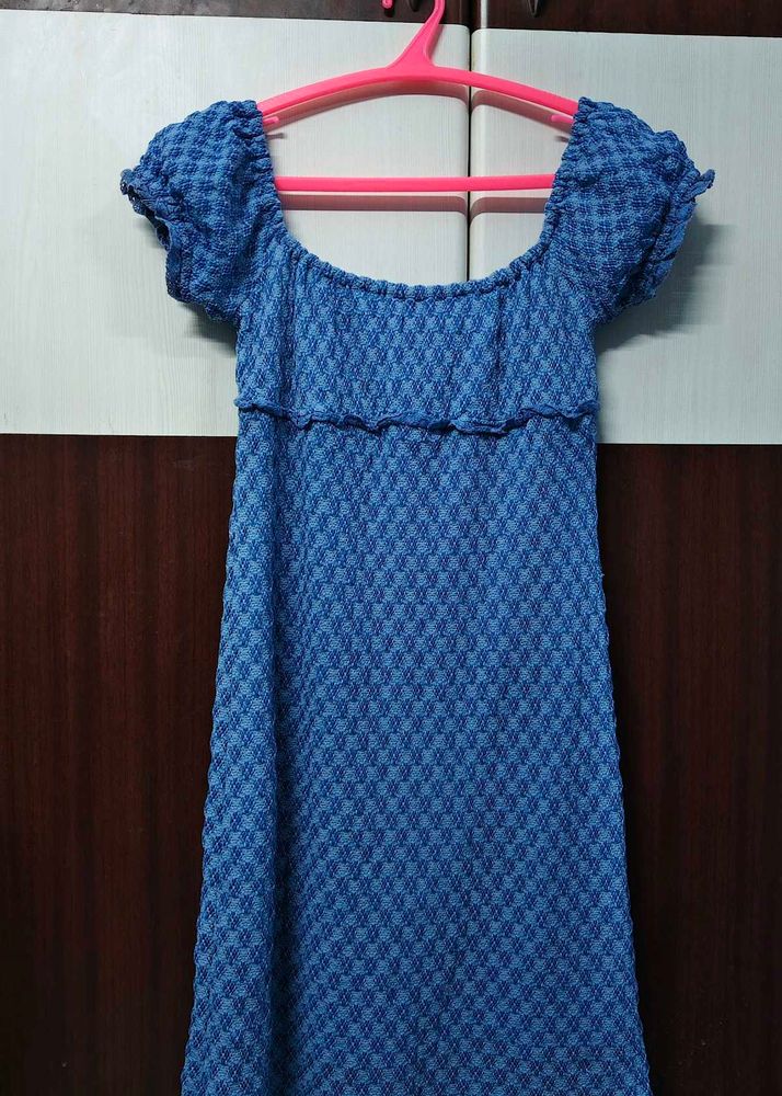 Blue Textured Off-Shoulder Dress