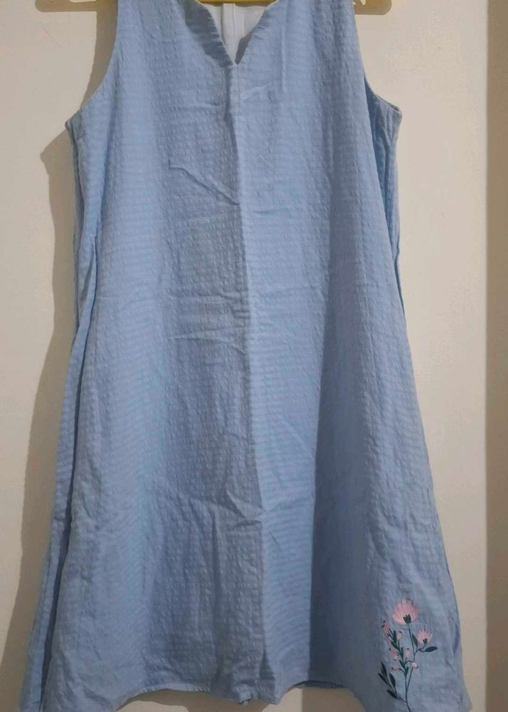 Light Blue Textured Sleeveless Dress