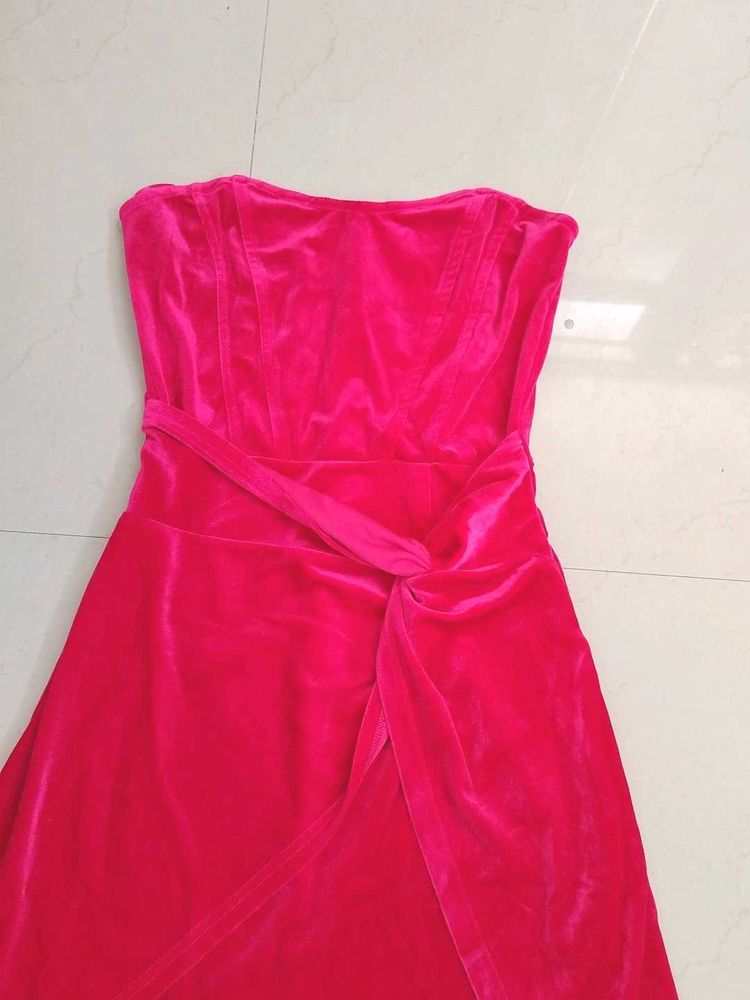 Vibrant Pink Strapless Velvet Dress