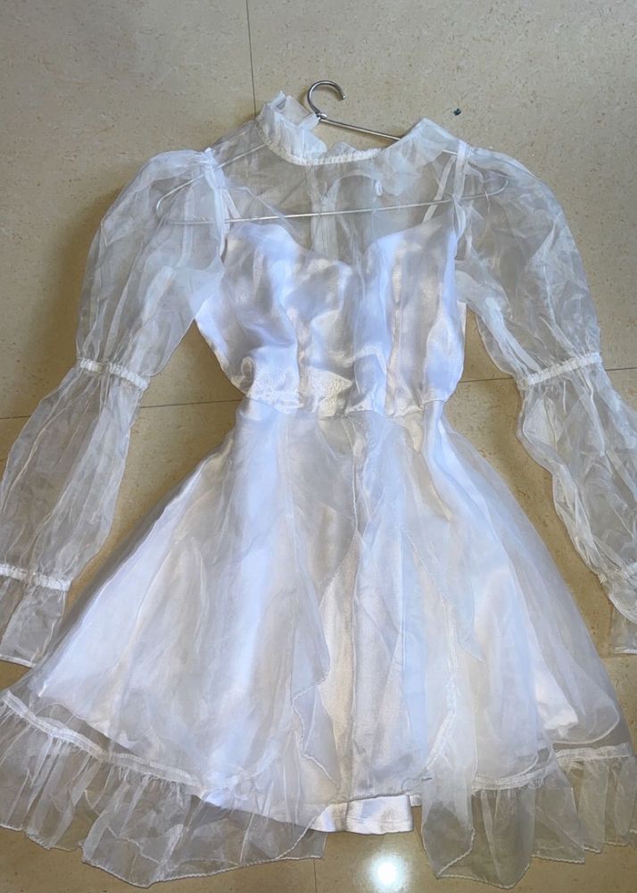 Sheer White Puff Sleeve Dress