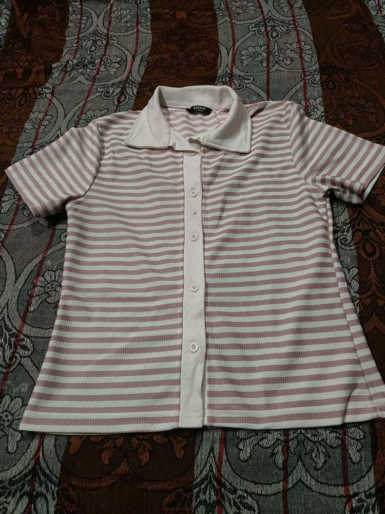 Striped Button-Up Polo Top