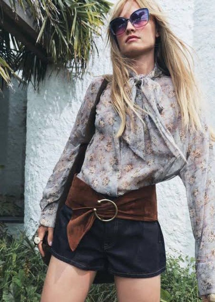 Zara Floral Print Tie Neck Blouse