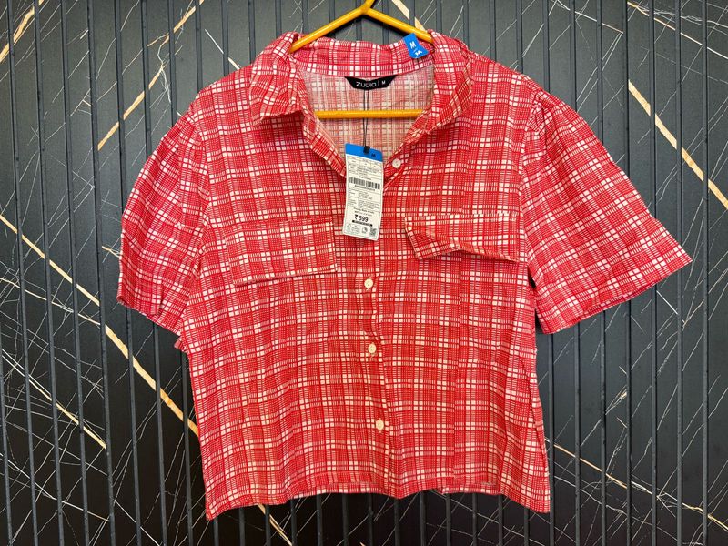 Red Plaid Cropped Shirt