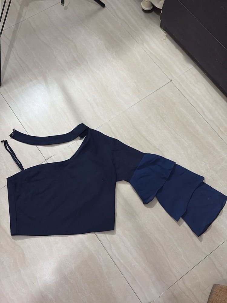 Stylish One-Shoulder Navy Top
