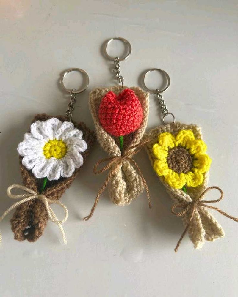 Handmade Crochet Flower Keychain