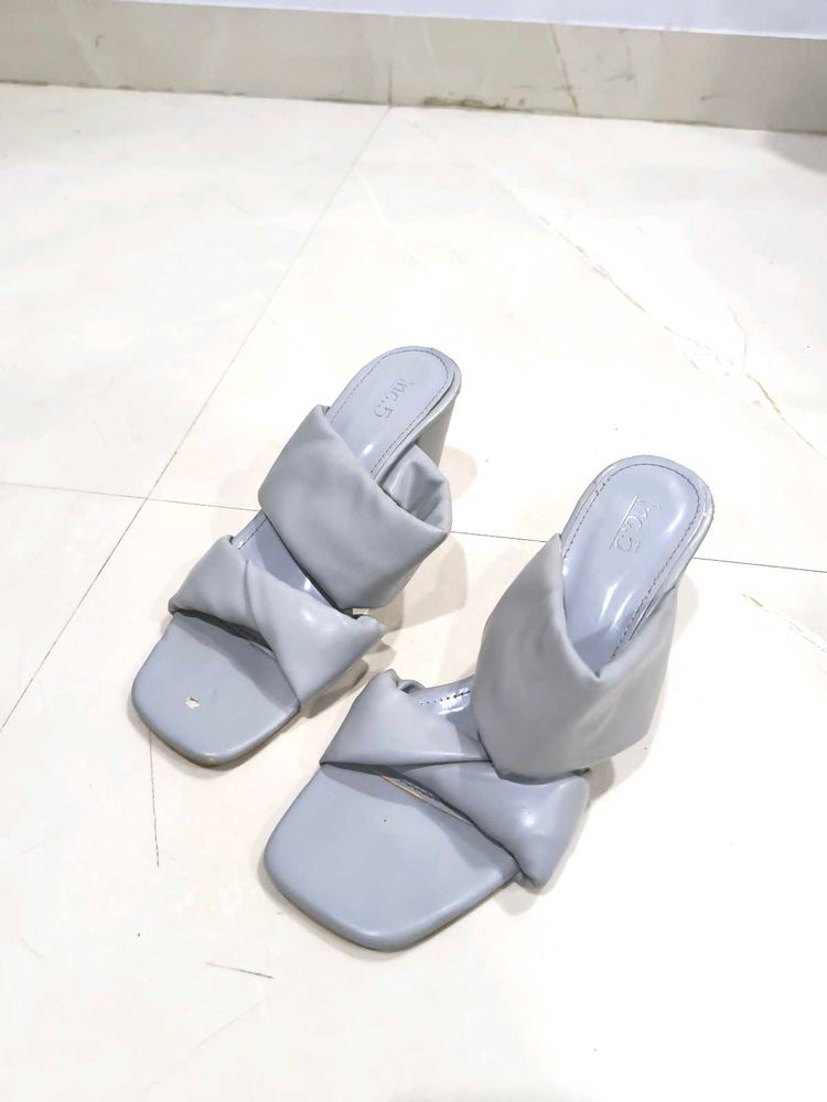 Light Blue Heeled Mules