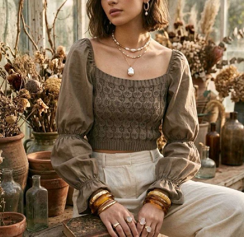 knit puff sleeve top