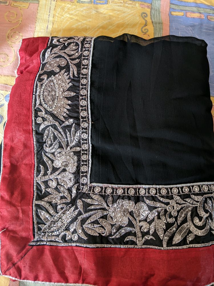 Brand New Black Chiffon Saree .