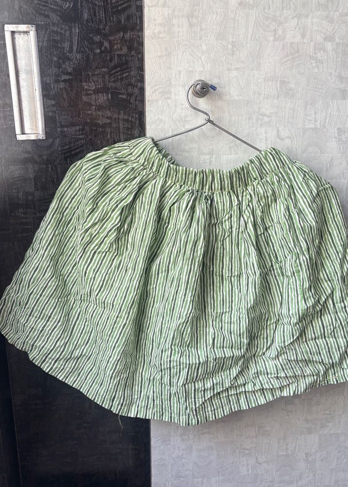 Green Striped Flared Skirt