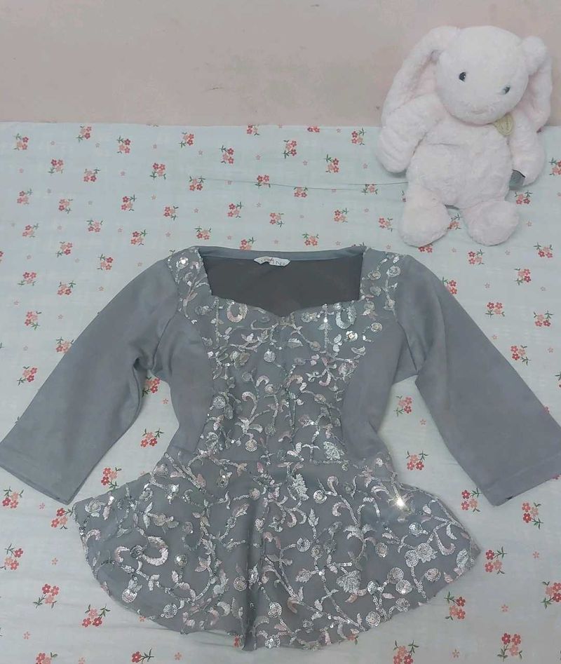 Grey Sequined Elegant Top
