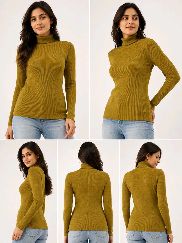 Mustard Ribbed Turtleneck Top