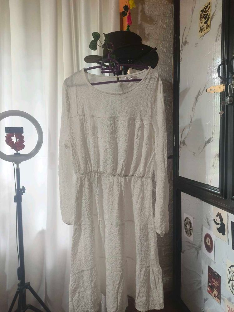 White Textured Midi Dress