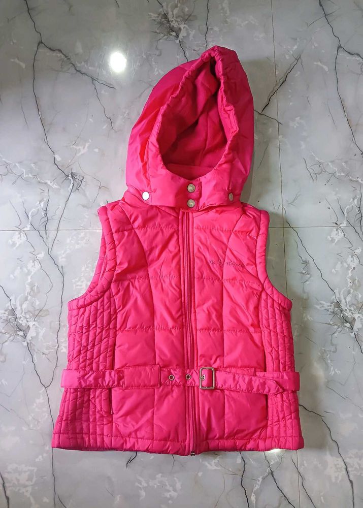 Pink Padded Vest with Hood