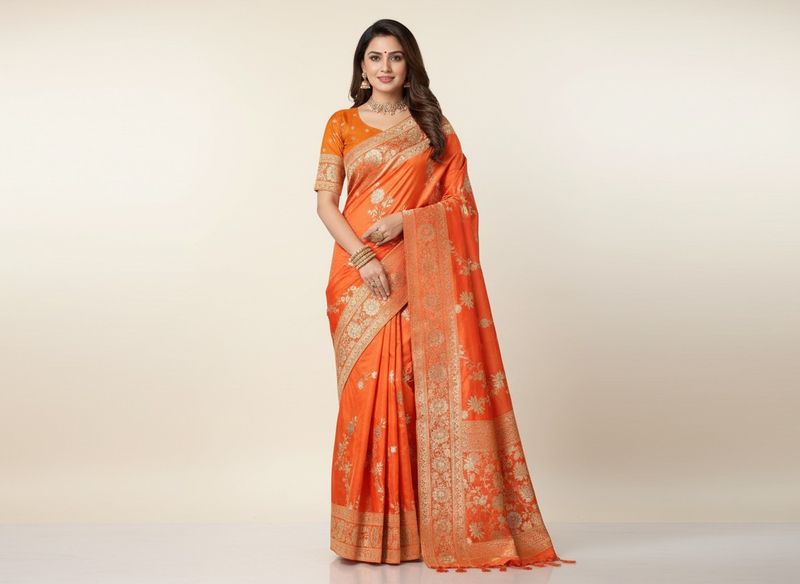 Vibrant Orange Embroidered Saree