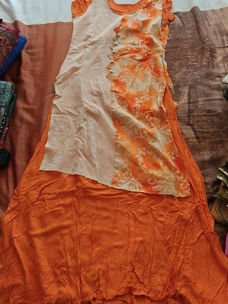 Orange &amp; Cream Printed Kurta