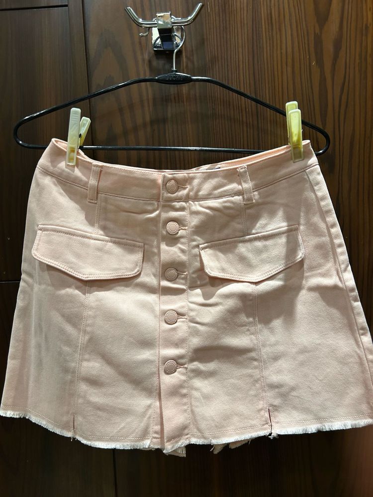 Blush Button-Front Denim Skirt