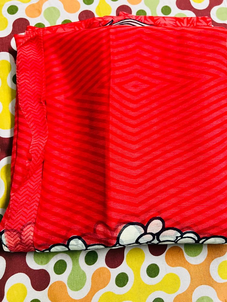 New Red Saree With Blouse Piece