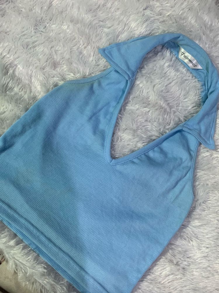 Cute Light Blue Collared Halter Top