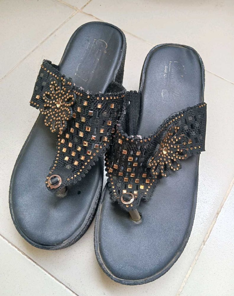 Black Embellished Flats