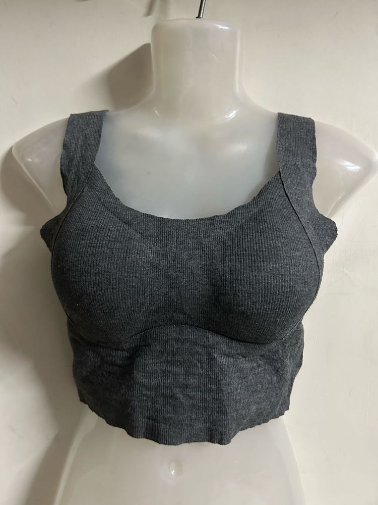 Ribbed Grey Crop Tank Top