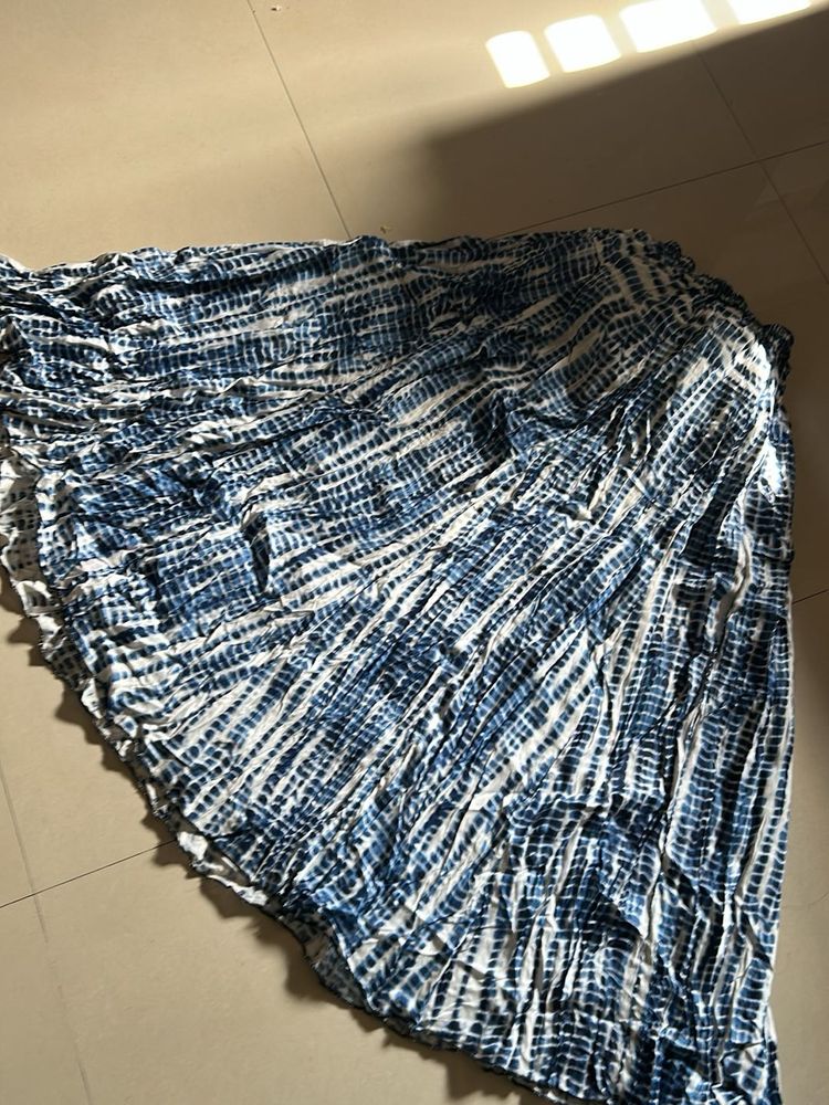 Blue &amp; White Tie-Dye Skirt