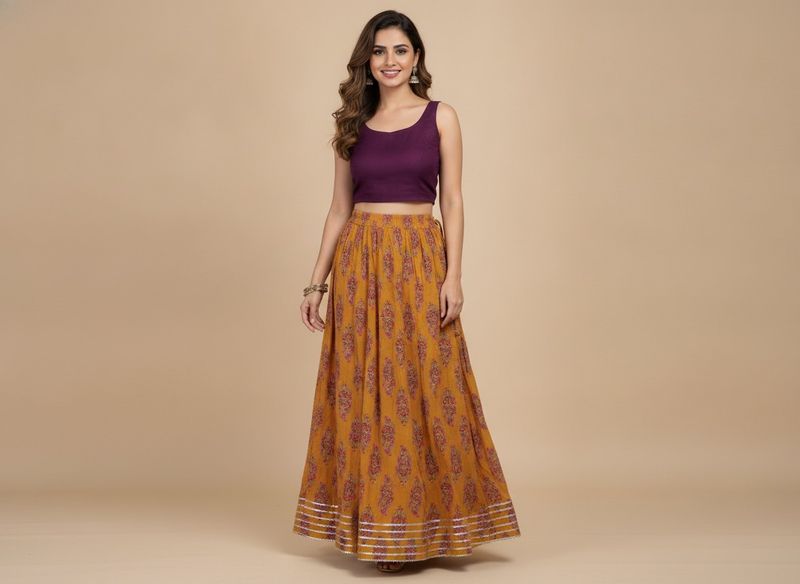 Flowy Ethnic Skirt with Floral Print