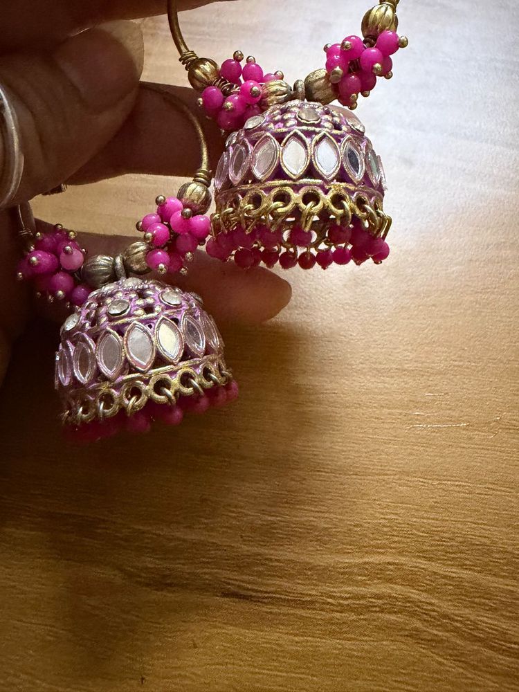 Stunning Pink Jhumka Earrings